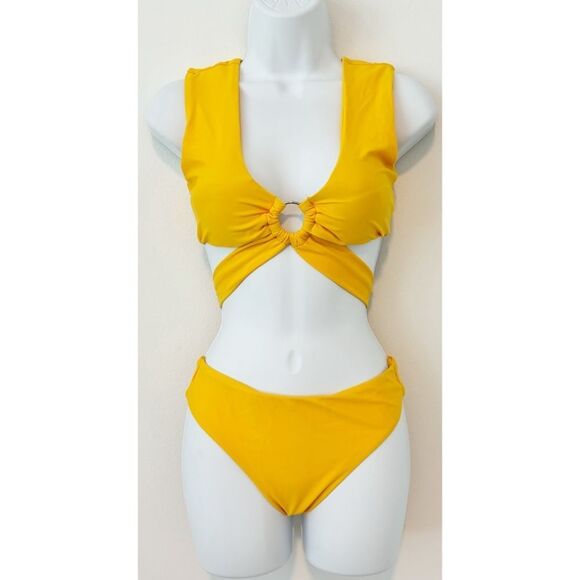 SHEIN Other - NWT SHEIN Yellow Tank Strap Ring Detailed Bikini Womens Size Large
